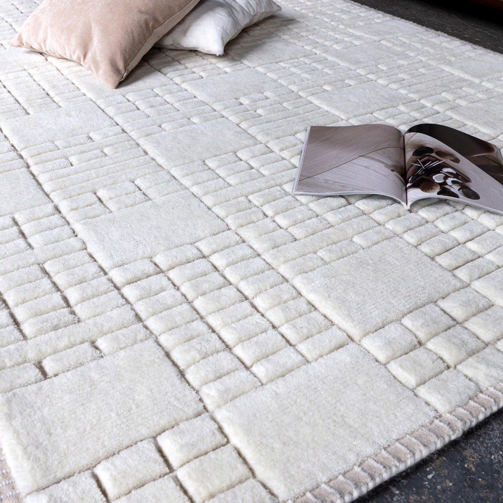 Empire Geometric Grid Rugs in Cream Neutral